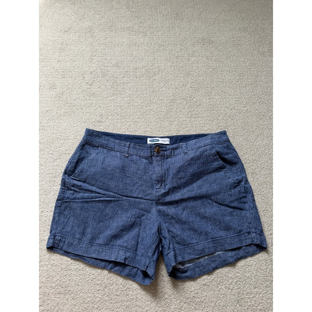 Old Navy Coastal Everyday Shorts Size 14 Blue Linen Cotton Blend Pockets